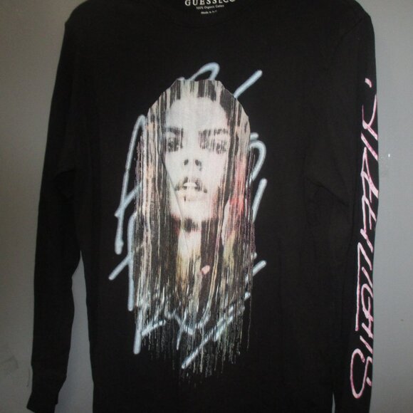 GUESS ECO Shirt Size XS Black With Graphics Long Sleeve 100% Organic Cotton - Picture 5 of 12